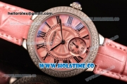 Cartier Ballon Bleu De Small Swiss Quartz Steel Case with Diamonds Bezel Pink Dial and Pink Leather Strap - Black Markers