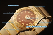 Omega Constellation Swiss Quartz Steel Case with Diamond Bezel and Brown Dial-Two Tone Strap