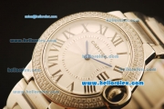 Cartier Ballon Bleu De Swiss ETA Quartz Steel Case with Diamond Bezel and Beige Dial-SS Strap