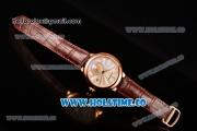 Cartier Rotonde De Swiss Quartz Rose Gold Case with Brown Leather Strap with White Guilloche Dial