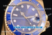 Rolex Submariner Swiss ETA 2836 Automatic Yellow Gold Case/Bracelet with Blue Dial and Dot Markers (BP)