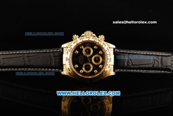 Rolex Daytona Oyster Perpetual Automatic Movement Gold Case with Black Dial Diamond Markers and Black Leather Strap