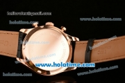 IWC Portuguese Chrono Miyota OS20 Quartz Rose Gold Case with White Dial Blue Numeral Markers and Black Leather Bracelet