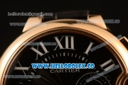 Cartier Ballon Bleu De Chrono Swiss Valjoux 7750 Automatic Rose Gold Case with Black Dial Roman Numeral Markers and Genuine Leather Strap