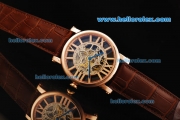 Cartier Rotonde De Cartier Skeleton Automatic Movement Rose Gold Case with Rose Gold Markers and Brown Leather Strap