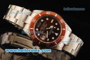 Rolex Submariner Automatic Movement Full Steel with Red Bezel and White Markers - Brown Dial