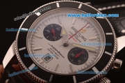 Breitling Superocean Swiss Valjoux 7750 Automatic Steel Case with White Dial and Black Leather Strap