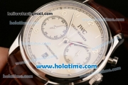 IWC Portuguese Chrono Miyota OS20 Quartz Steel Case with Brown Leather Bracelet White Dial and Silver Markers
