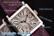 Franck Muller Master Square Swiss Quartz Steel Case with Numeral Markers White Dial and Purple Leather Strap