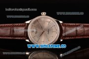 Rolex Cellini Asia Automatic Steel Case with Silver Dial Stick Markers and Brown Leather Strap - Diamonds Bezel (BP)