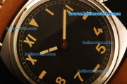 Panerai Radiomir Vintage 3646 Swiss ETA 6497 Manual Winding Steel Case with Black Dial and Orange Leather Strap