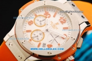 Hublot Big Bang Chronograph Miyota Quartz Movement Steel Case with Orange Markers and Orange Rubber Strap - Lady Model