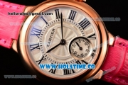 Cartier Ballon Bleu De Small Swiss Quartz Rose Gold Case with White Dial Black Roman Numeral Markers and Hot Pink Leather Strap