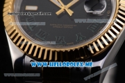 Rolex Day-Date II Asia Automatic Two Tone Case/Bracelet with Roman Numeral Markers and Black Dial