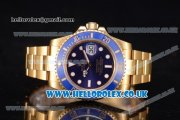 Rolex Submariner Swiss ETA 2836 Automatic Yellow Gold Case/Bracelet with Blue Dial and Dot Markers (BP)
