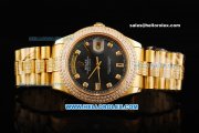 Rolex Day Date II Automatic Movement Full Gold with Double Row Diamond Bezel - Diamond Markers and Black MOP Dial