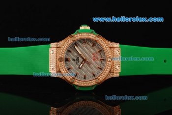 Hublot Big Bang King Swiss Quartz Movement Diamond Case and Bezel with Green Rubber Strap