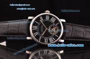 Cartier Rotonde De Tourbillon ST22 Automatic Steel Case with Black Dial and Black Leather Strap