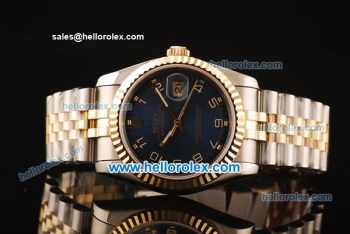 Rolex Datejust Swiss ETA 2836 Automatic Full Steel with Rose Gold Bezel and Dark Blue Dial-Two Tone Strap