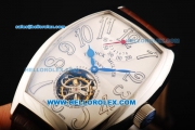 Franck Muller Swiss Tourbillon Manual Winding Movement Steel Case with White Dial and Brown Leather Strap