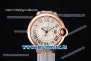 Cartier Ballon Bleu Medium Asia Automatic Rose Gold Case with Silver Dial Grey Leather Strap and Roman Numeral Markers (YF)