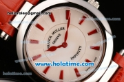 Franck Muller Ronde Miyota Quartz Steel Case with Red Leather Bracelet White Dial and Red Stick Markers