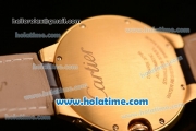 Cartier Ballon Bleu de 42MM Swiss ETA 2836 Automatic Yellow Gold Case with Brown Leather Strap White Dial and Diamond Bezel (Z)