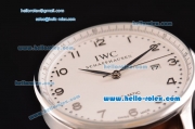 IWC Portuguese 2813 Automatic Steel Case with Silver Numeral Markers Brown Leather Strap and White Dial