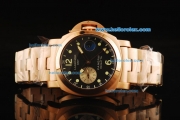 Panerai Luminor GMT Automatic Movement Rose Gold Case with Black Dial and Green Dot Markers - Middle Size