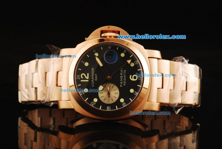 Panerai Luminor GMT Automatic Movement Rose Gold Case with Black Dial and Green Dot Markers - Middle Size - Click Image to Close