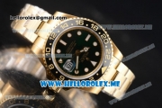 Rolex GMT-Master II Clone Rolex 3186 Automatic Yellow Gold Case/Bracelet with Green Dial and Dot Markers (BP)