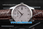 Patek Philippe Calatrava Miyota Quartz Steel Case with White Dial and Brown Leather Strap Diamonds Markers