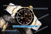 Rolex Submariner Clone Rolex 3135 Automatic Two Tone Case/Bracelet with Black Dial and Dot Markers PVD Bezel (BP)