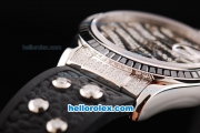 Rolex Datejust Automatic Movement ETA Case with Black Diamond Dial/Hour Marker and Black Diamond Bezel-Black Rubber Strap