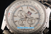 Breitling Bentley 6.75 Big Date Automatic Movement Full Steel with White Dial - Silver Stick Markers and Red Date