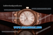 Audemars Piguet Royal Oak 41 Clone AP Calibre 3120 Automatic Rose Gold Case with White Dial Stick Markers and Brown Leather Strap (BP)