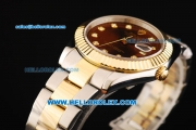 Rolex Datejust II Oyster Perpetual Automatic Movement Brown Dial with Diamond Markers and Gold Bezel-Two Tone Strap