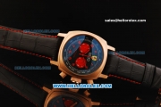 Ferrari Chronograph Miyota Quartz Movement Rose Gold Case with Red Arabic Numerals - Two Red Subdials and Black Leather Strap