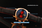 Ferrari Chronograph Miyota Quartz Movement Rose Gold Case with Red Arabic Numerals - Two Red Subdials and Black Leather Strap