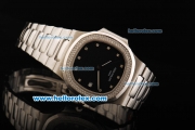 Patek Philippe Nautilus Swiss ETA 2892 Automatic Movement Full Steel with Black Dial and Diamond Markers/Two Row Diamond Bezel