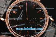 Patek Philippe Calatrava Miyota Quartz Rose Gold Case with Stick Markers and Black Dial