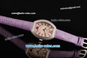 Franck Muller Heart Swiss Quartz Steel Case with Purple Leather Strap Diamond Bezel and White Dial - ETA Coating