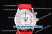 Rolex Pre-Daytona Chrono Miyota OS20 Quartz Steel Case with White Dial Stick Markers and Red Nylon Strap