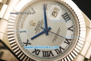 Rolex Day-date II Rolex 3156 Automatic Steel Case with White Dial and Black Roman Markers-Steel Strap