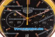 Tag Heuer Carrera Calibre 18 Miyota Quartz Rose Gold Case with Black Dial Stick Markers and Yellow/Black Nylon Strap - Yellow Inner Bezel