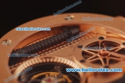 Hublot Big Bang Swiss Tourbillon Manual Winding Rose Gold Case with Black Leather Strap and Rose Gold Dial