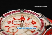 Hublot Big Bang Chronograph Miyota Quartz Movement White Dial with Red Markers and Pink Diamond Bezel - Red Rubber Strap
