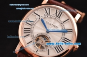 Cartier Rotonde De Tourbillon ST22 Automatic Rose Gold Case with White Dial and Brown Leather Strap