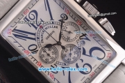 Franck Muller Long Island Chronograph Miyota Quartz Movement Steel Case with White Dial and White Leather Strap