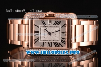 Cartier Tank Anglaise Miyota 9015 Automatic Rose Gold Case/Bracelet with Silver Dial and Roman Numeral Markers - Diamonds Bezel